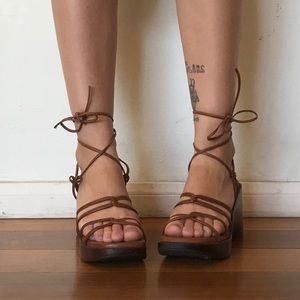 Vintage Riverstone Wooden Platform Wedges